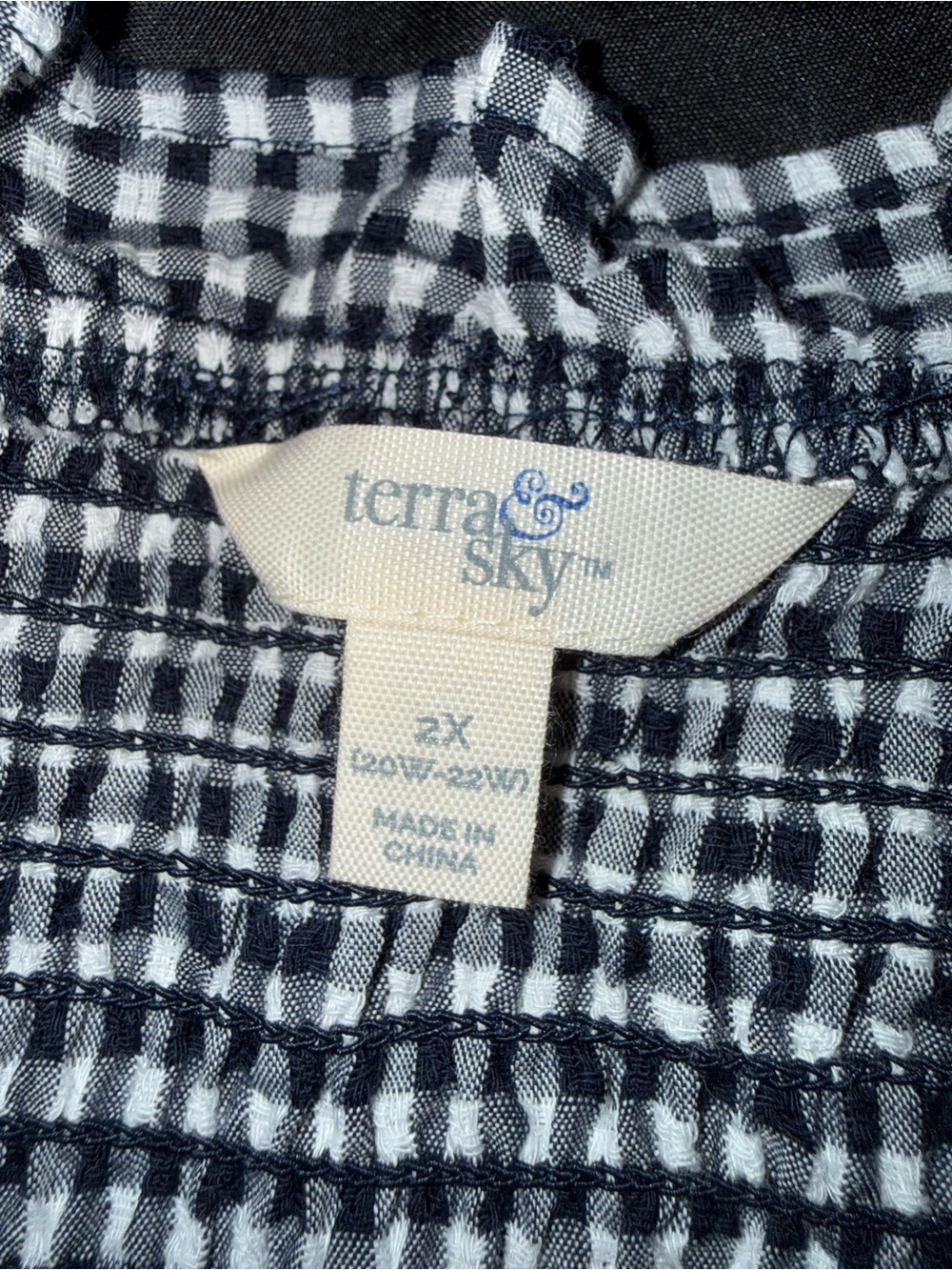 Terra & Sky 2X Gingham Smocked Midi Dress in Black, Purple, and Coral - Picture 9 of 9